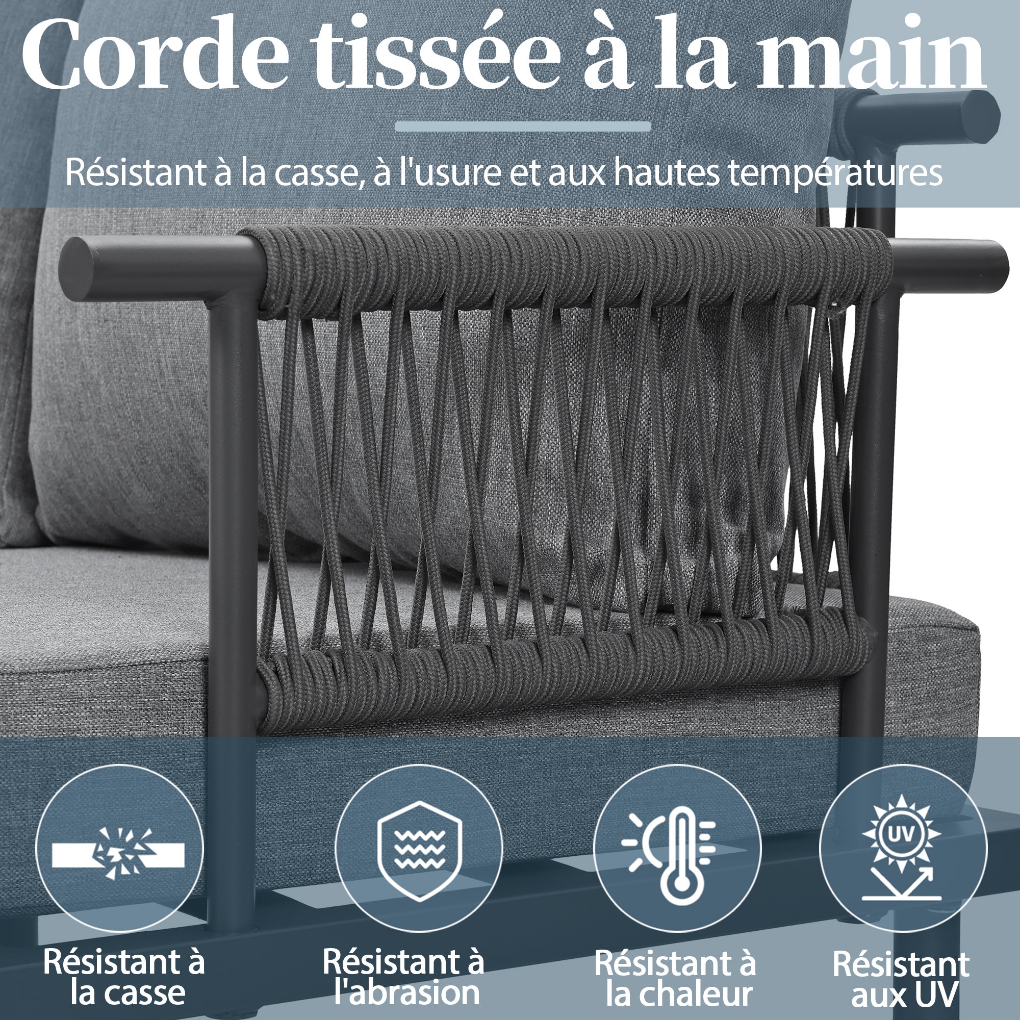 Zestaw mebli ogrodowych modułowych ze stali ocynkowanej - odpowiedni dla 6 osób - ozdobiony liną - Szary - 8
