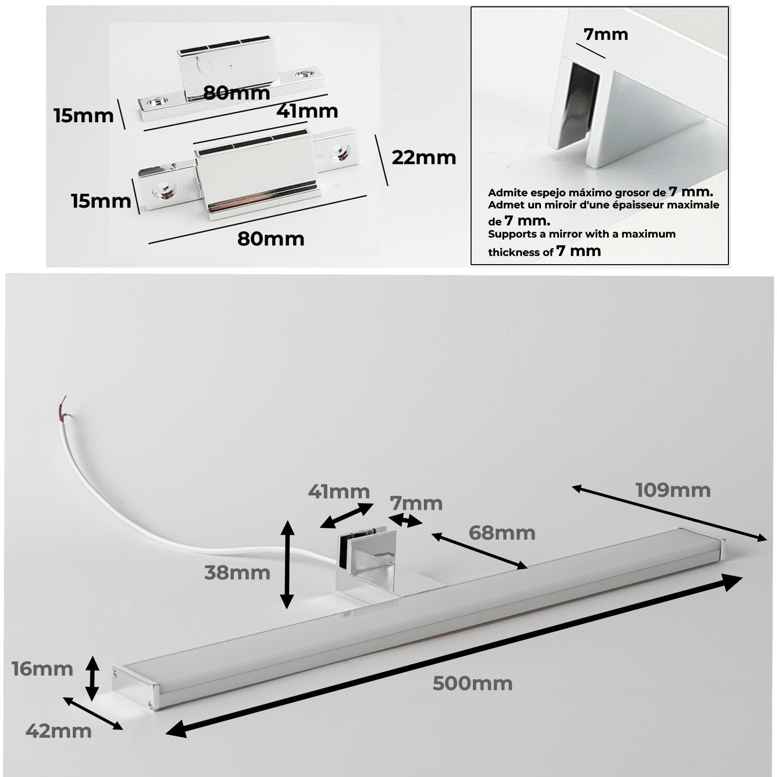 Applique mural LED 12W 50 cm IP44 pour salle de bain, miroir et meuble, slim, en aluminium chromé avec lumière blanche neutre. - 8