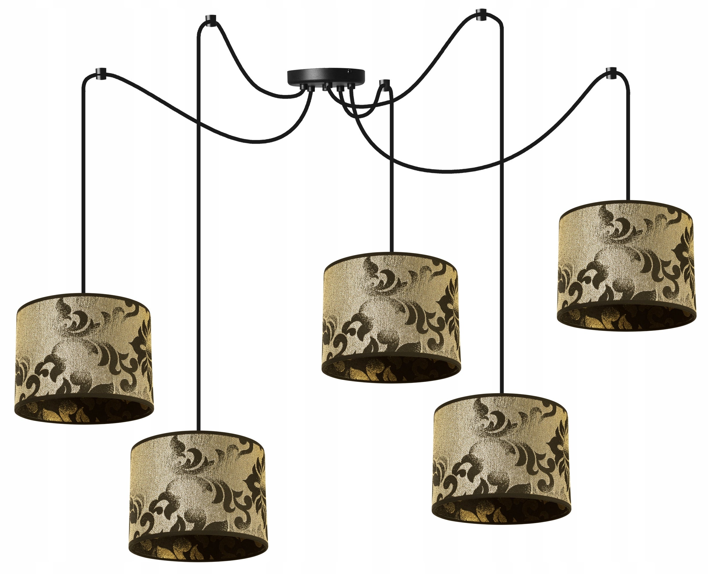 Lampa sufitowa wisząca modern Werona 5xE27 klosz owalny wzorzysty złoto/czarny Light Home LH