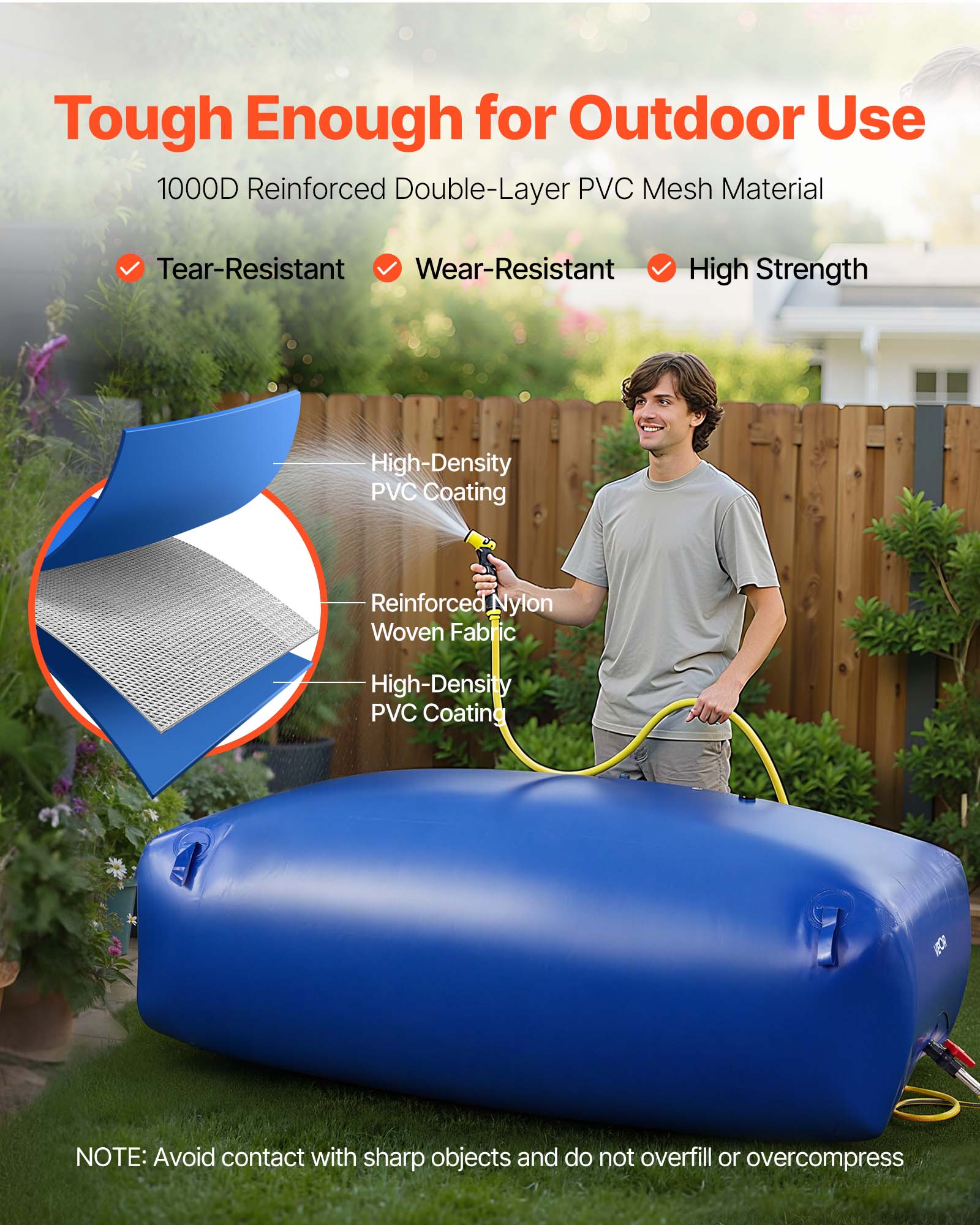 Tanque de Água Flexível VEVOR 1000 L, Bolsa Dobrável em PVC, Grande Capacidade, p/ Jardim, Campismo, Exterior & Emergência, Azul - 3