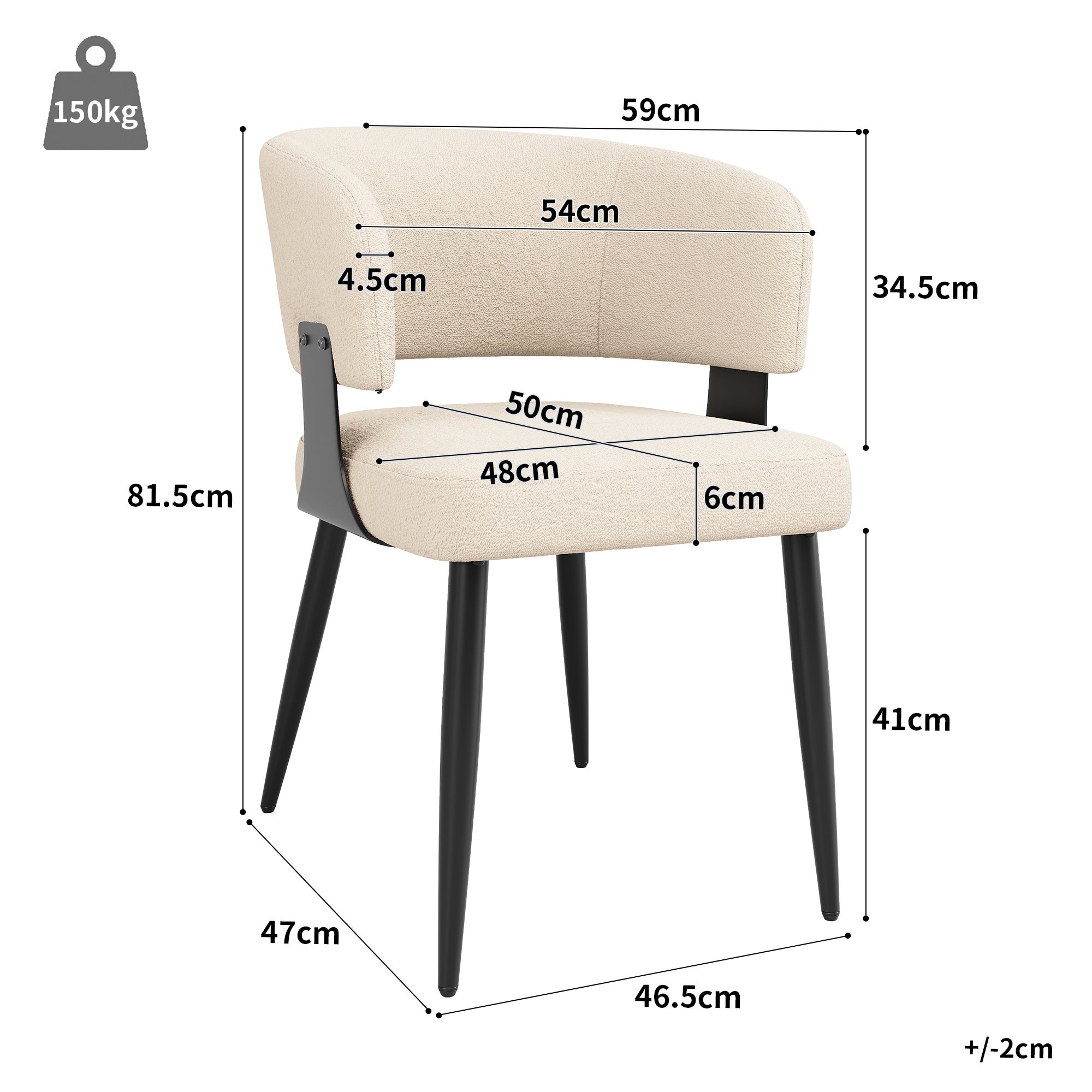 Zestaw 4 tapicerowanych krzeseł do jadalni - flanelowa - metalowa rama - styl nowoczesny - beżowy - 2