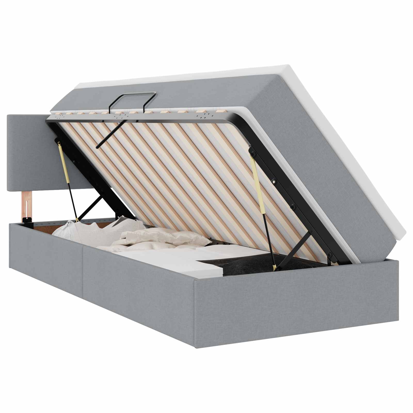 Lit avec rangement et matelas gris clair 90 x 190 cm velours - 2