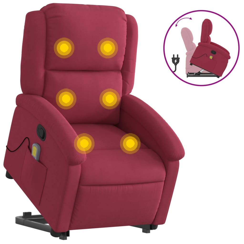 Sillón de salón | silla | sillón reclinable de masaje elevable terciopelo rojo tinto cfw441537