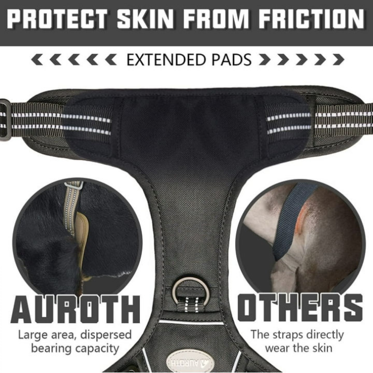 Arnês para cães sem tração, arnês tático para cães, arnês para cães, ajustável, respirável, (XL-preto) - 6
