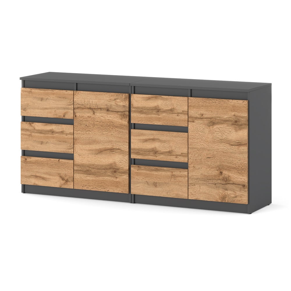 Komoda 160cm szafka loft 6 szuflad nowoczesna szary mat dąb wotan salon