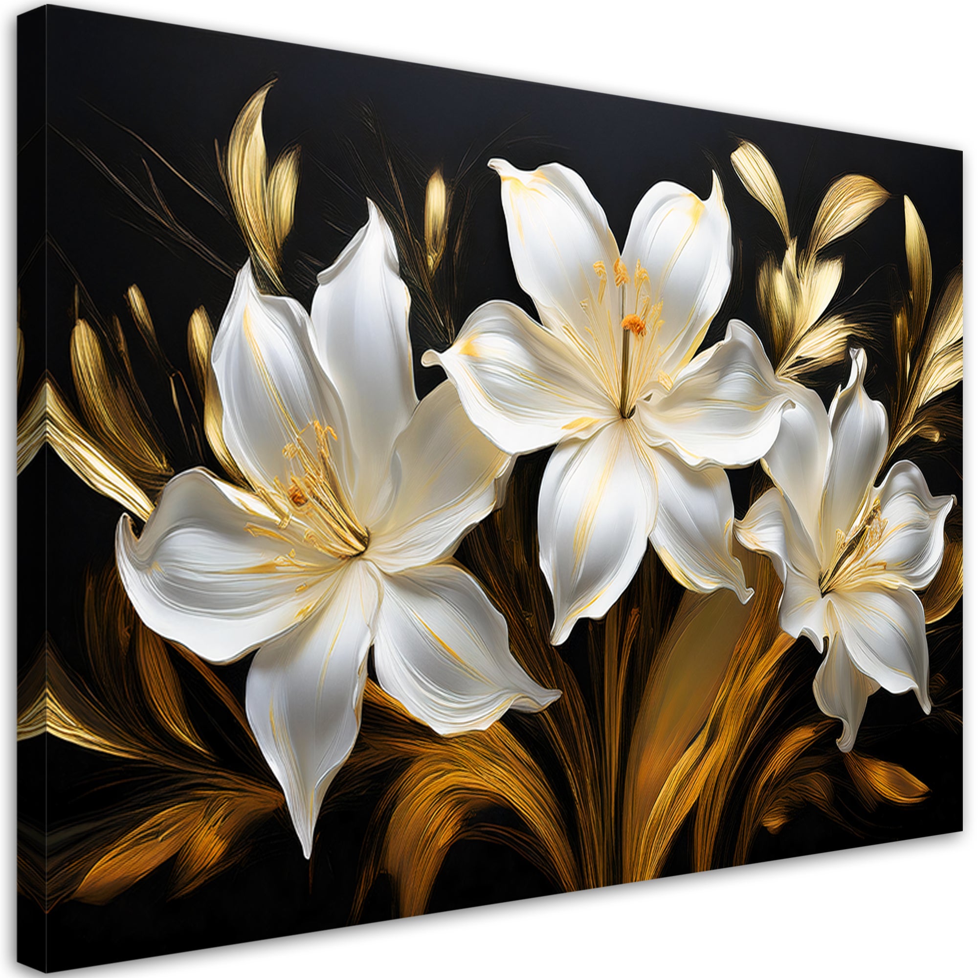 Obraz na płótnie, Abstrakcja Glamour Białe Lilie Kwiaty 100x70