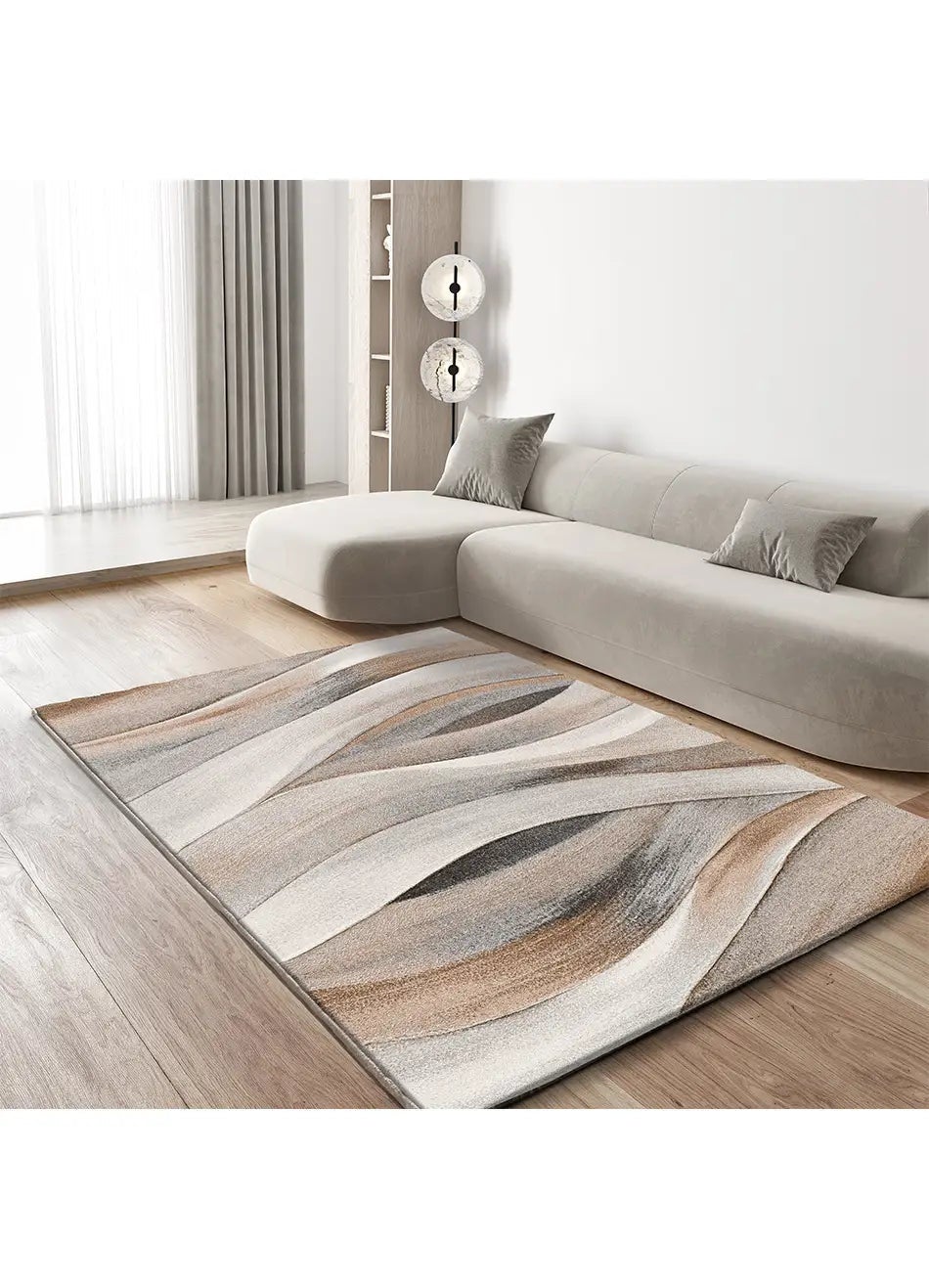 Tapis intérieur beige / marron rectangulaire l.200 x L.290 cm BADET abstrait - ATTICGO - 7