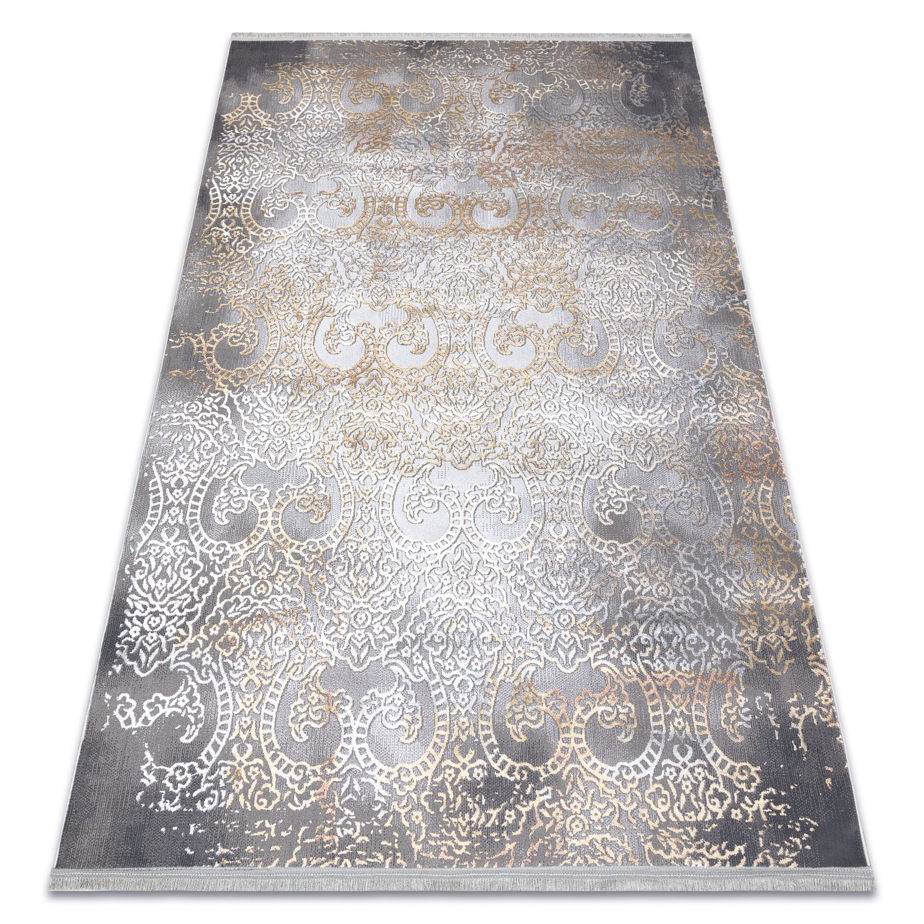 Dywan LUCE 84 nowoczesny Ornament vintage przecierany - Strukturalny szary / musztarda 134x190 cm