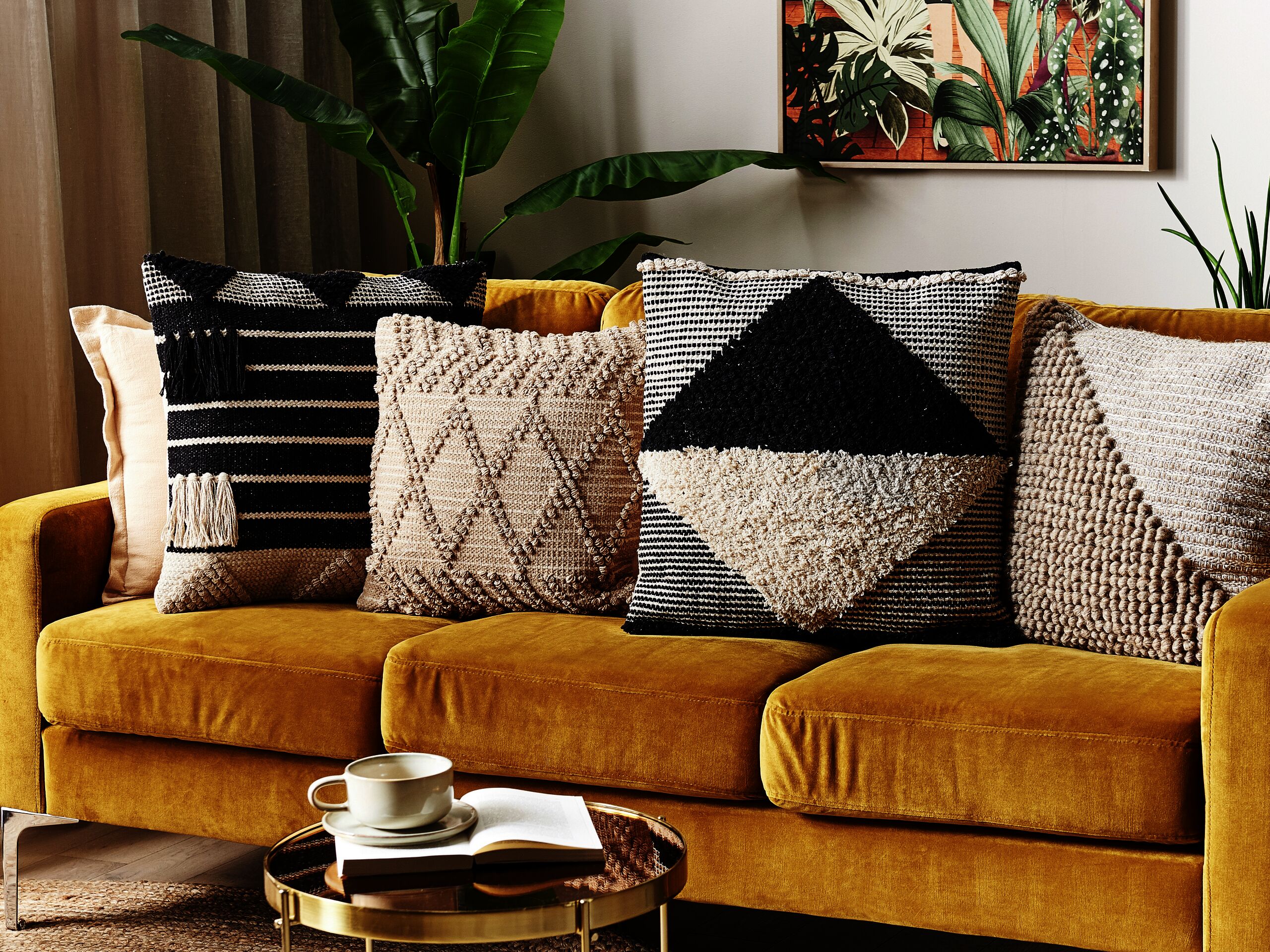 Beliani conjunto de 2 cojines decorativos khora algodón 50 x 50 cm negro patrón geométrico
