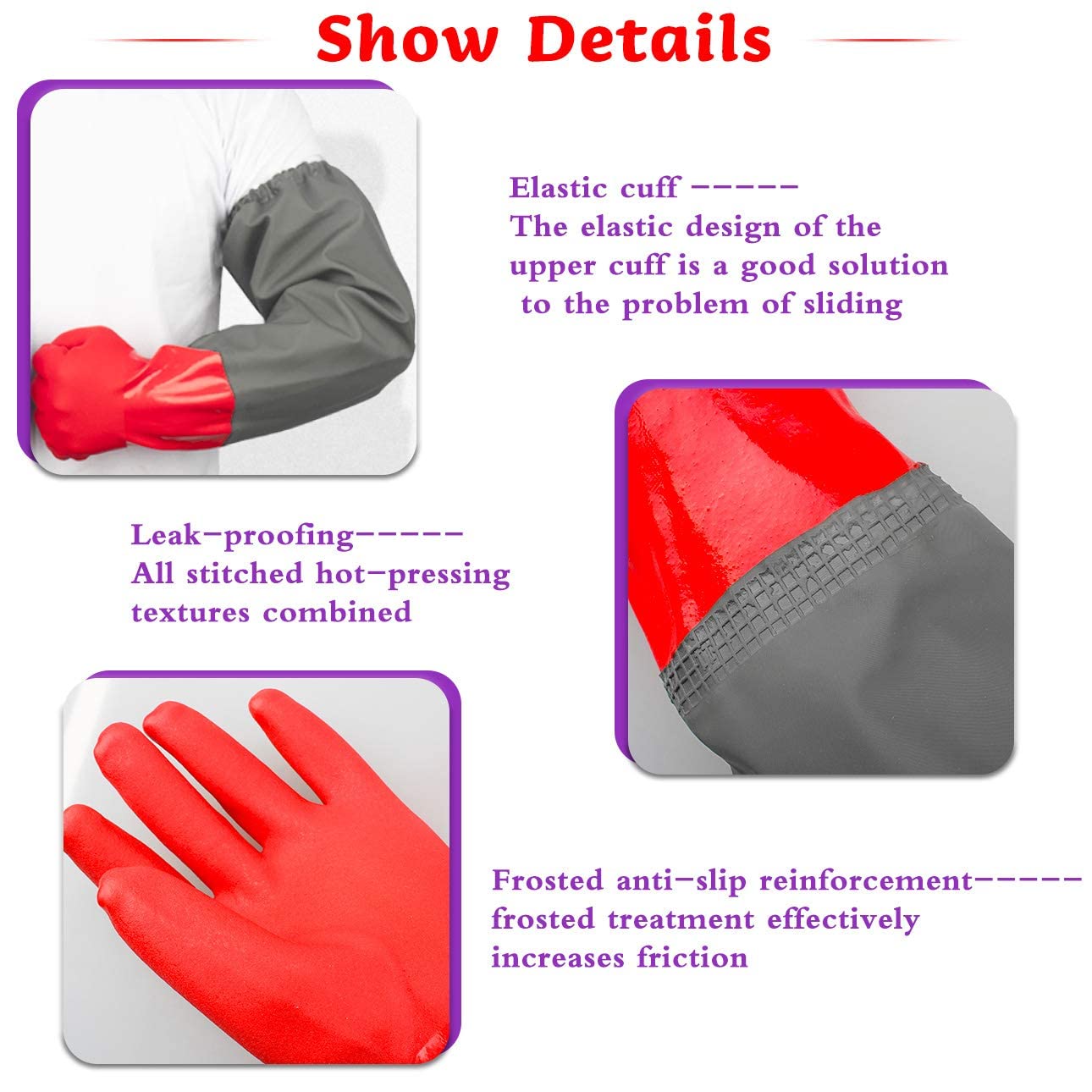 1 Paire Gants de Travail Homme Femme Gants Imperméables Longs Gants de Menage en Caoutchouc Gants de Bassin à Poissons Manches Longues Extra 64 CM - 4