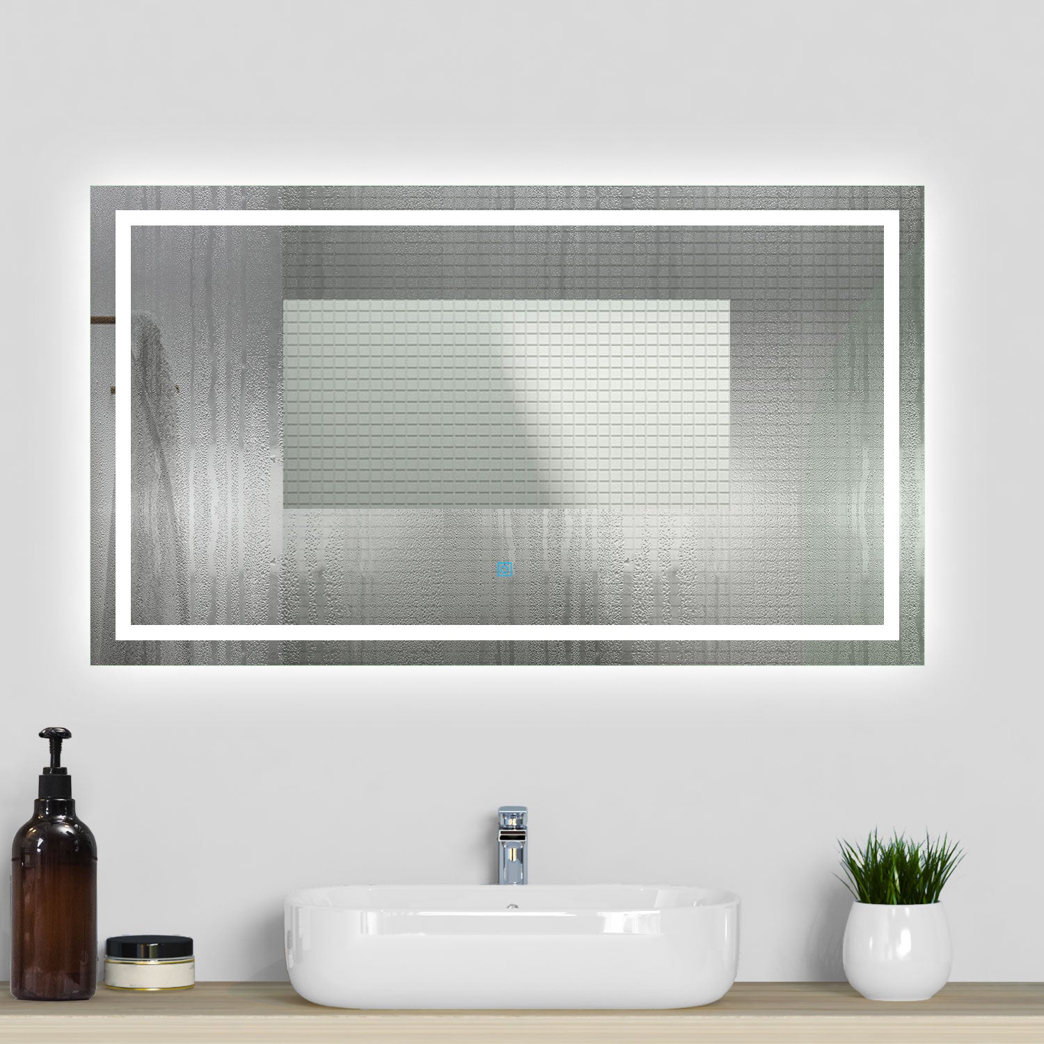 Ensemble Meuble Salle de Bain 120 cm Suspendu avec Miroir LED, 4 Tiroirs à fermeture douce, Double Vasque, Chêne Cannelé - 7