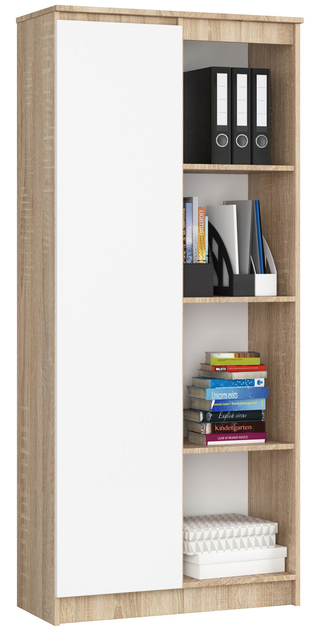 Ensemble Bureau, 2 bibliothèque et chaise Loretta Blanc et Bois clair