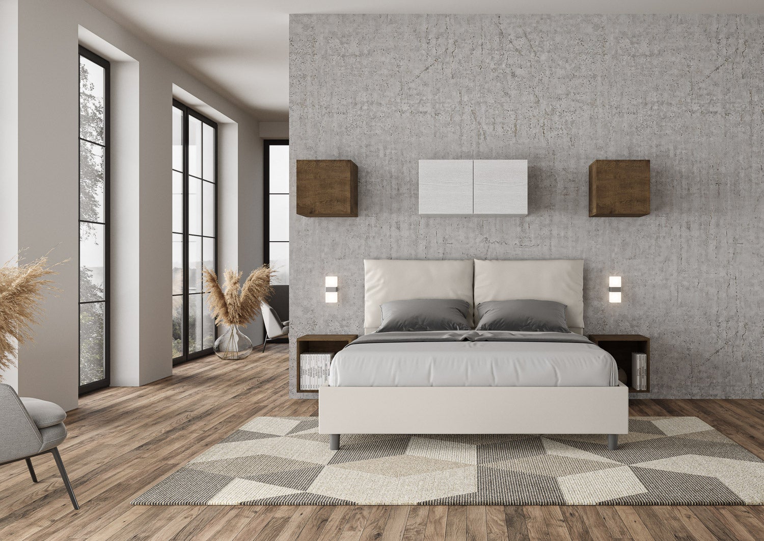 Cama con somier acolchada 160x200 cuero sintético blanco Antea - 3