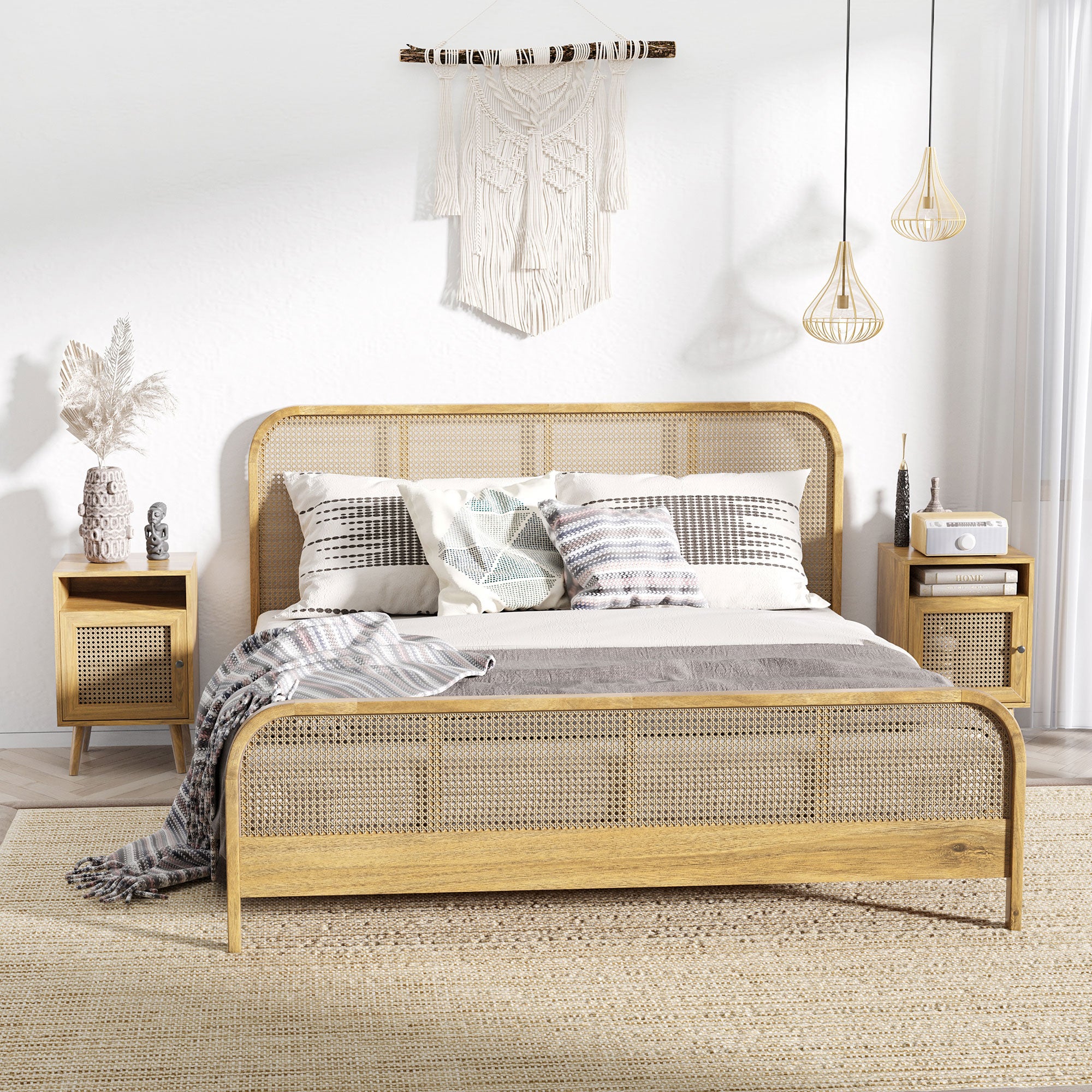Homcom Mesitas De Noche Melamina De Madera, Ratán Madera Natural 39X35x60 Cm Claro , Leroy Merlin