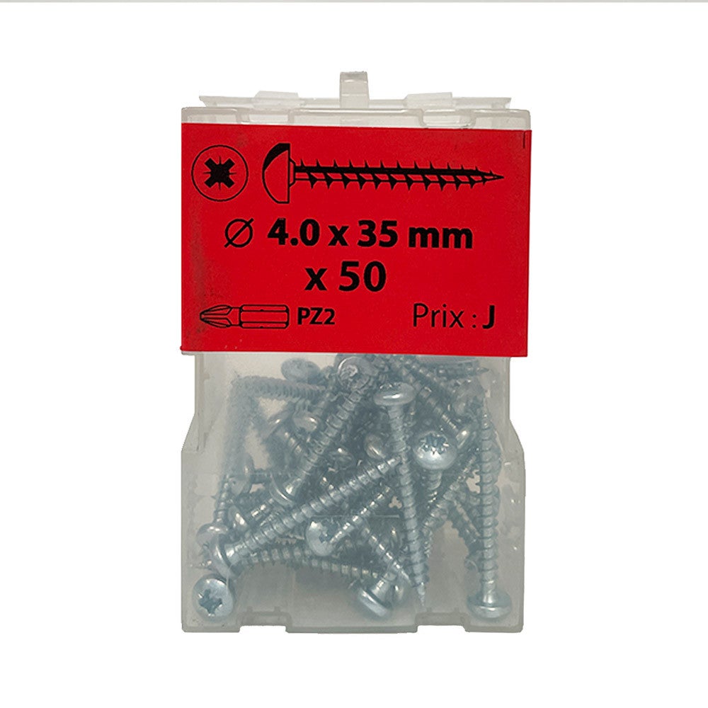 Boite 50 vis agglo 4 x 35mm tête ronde Pozidriv zingué - Viswood ...