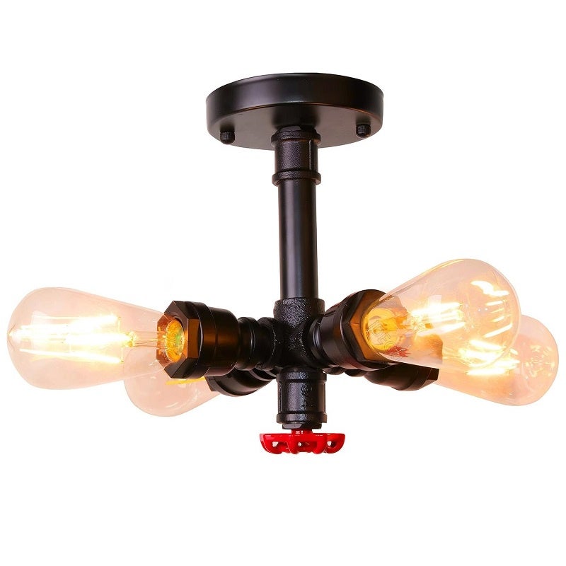 Plafón vintage de 4 lámparas, lámpara de araña industrial de diseño, tubo retro h22cm