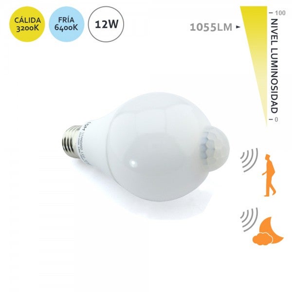 Ampoule LED E27 12W Ronde A60 à Détection de Mouvement - Blanc Chaud ...