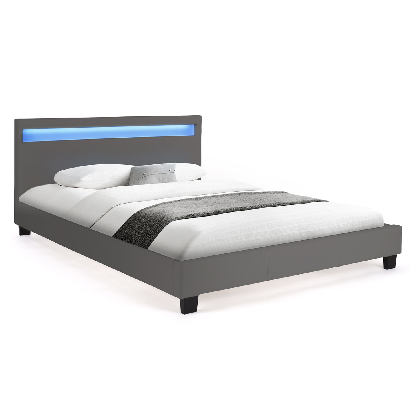 Lit double NEO avec tête de lit LED intégrées et sommier 140 x 190 cm PVC gris - 2