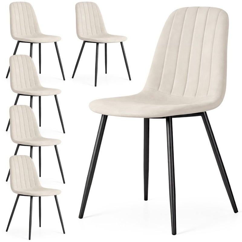 6x Welurowe krzesło tapicerowane pikowane Beżowe LUMO Czarne nogi