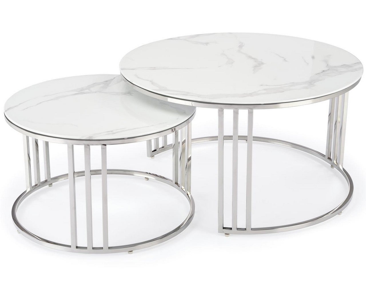 Ensemble De Deux Tables Basses Gigognes Aspect Marbre Blanc Et Métal