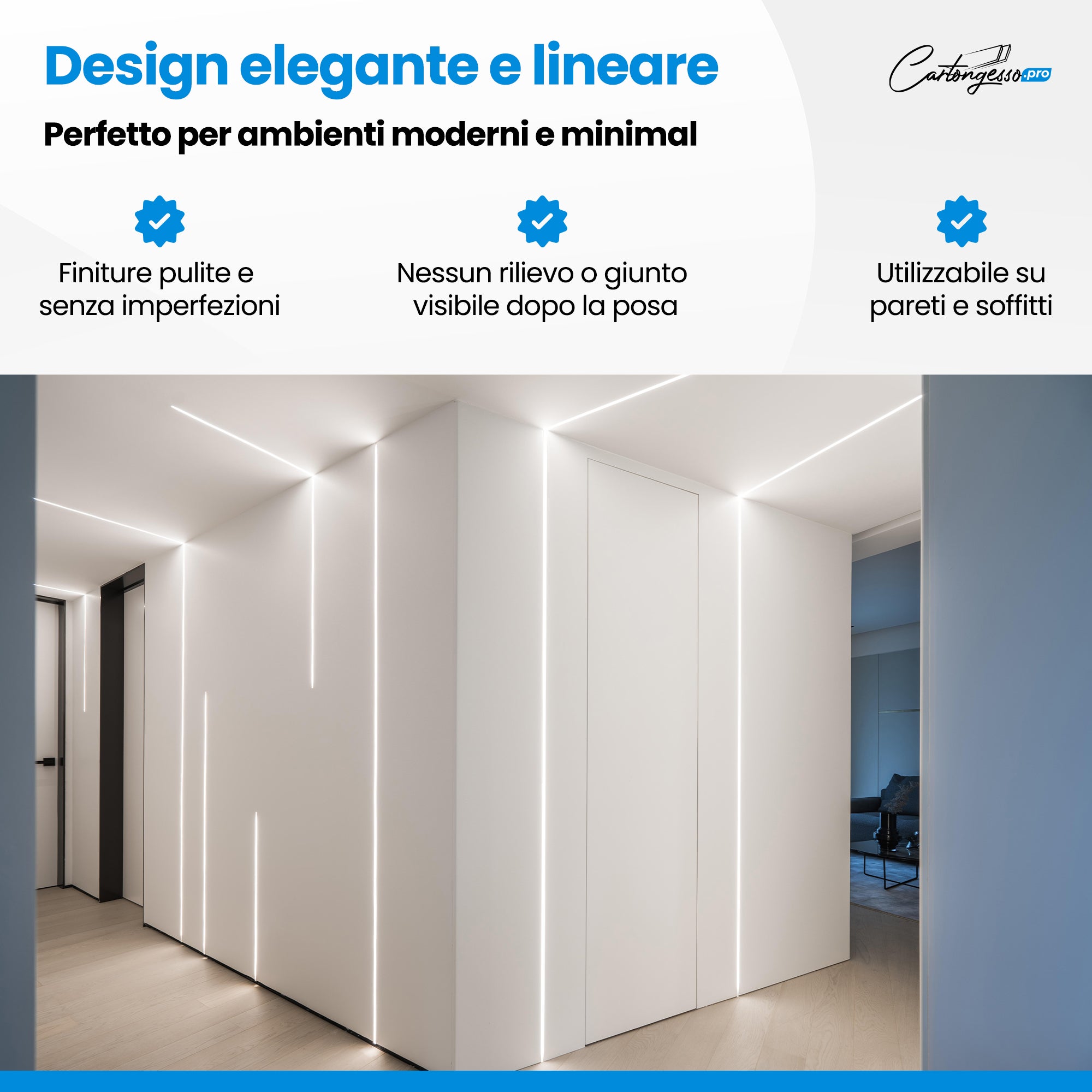 Profilo led cartongesso| Taglio di luce per cartongesso 200 cm x 12 cm - 5