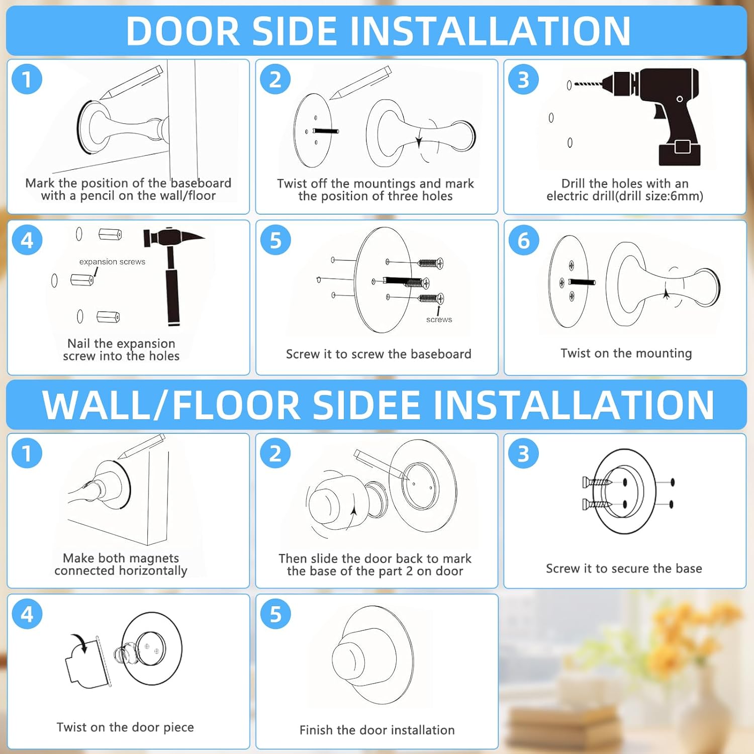 Lot de 2 Bloc Porte Magnétiques, Bloque Porte Interieur Sans Percer, Arrêt Butee de Porte Stop Porte en Acier Inoxydable, Butoir Porte Mural Door Stop - 5