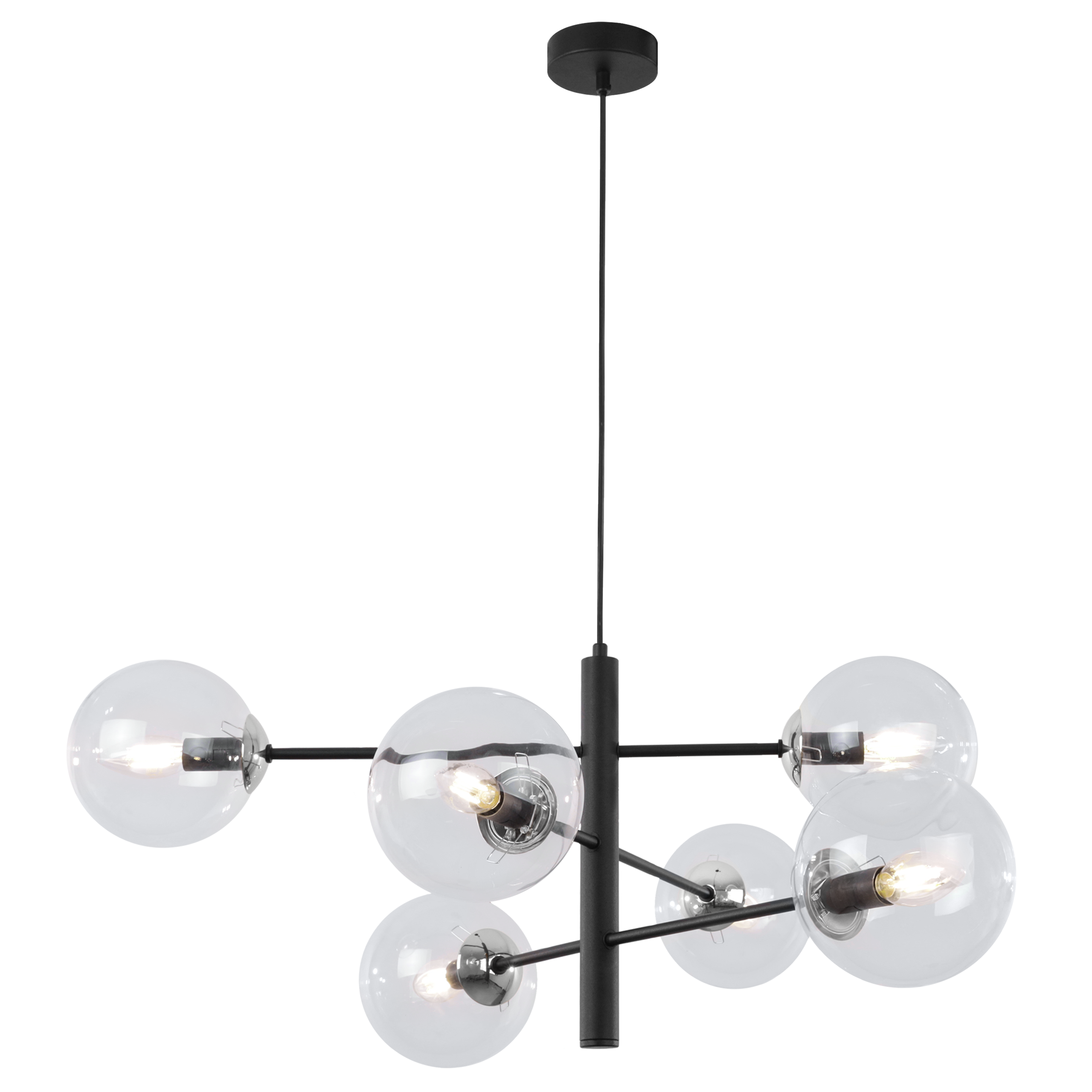 Lampa sufitowa wisząca Cannes czarna modern 6xE14 klosz szklany kula bezbarwna/srebrna Light Home LH