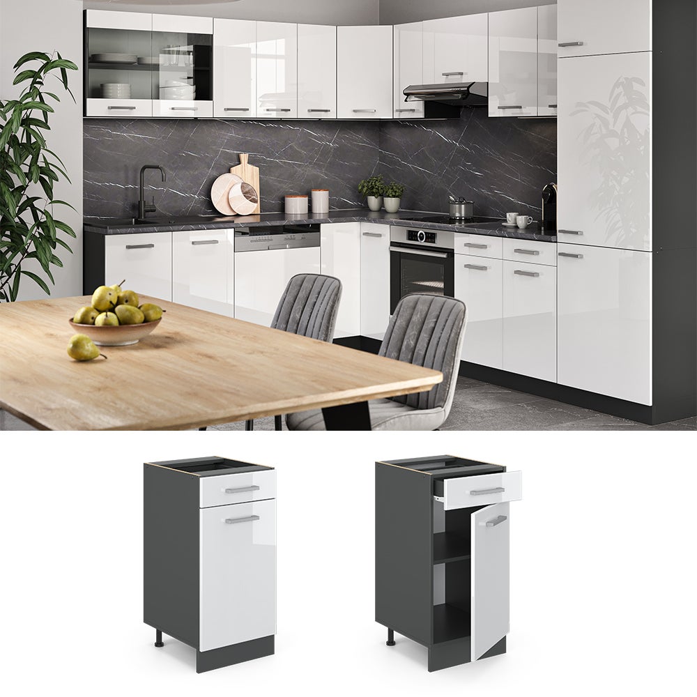 Vicco Meuble cuisine R-Line, Blanc Haute brillance, 40cm , PT Chêne - 2