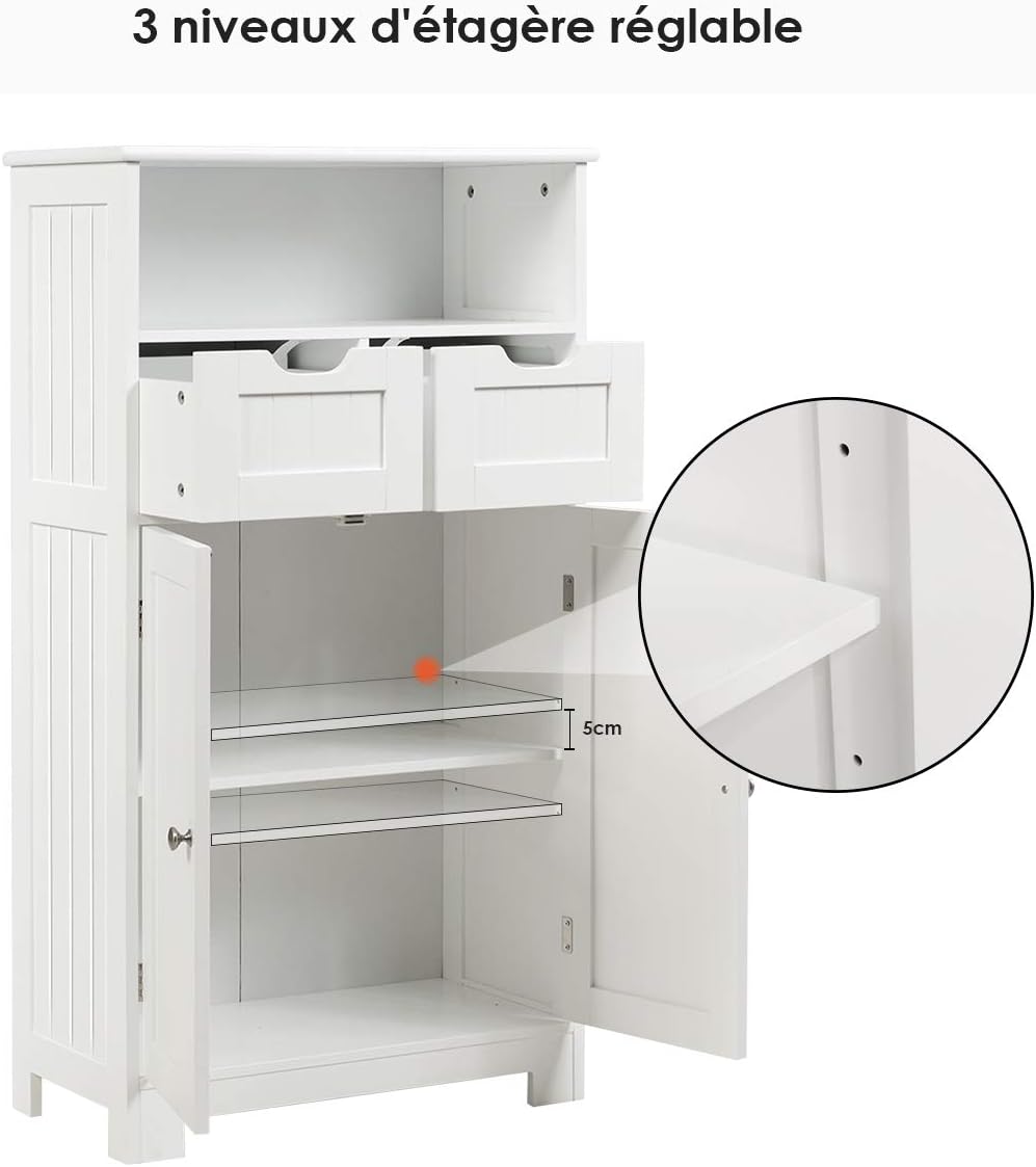 Meuble de Rangement de Salle de Bain Commode Blanche de Toilette, 60 x 30 x 109 CM Blanc - 4