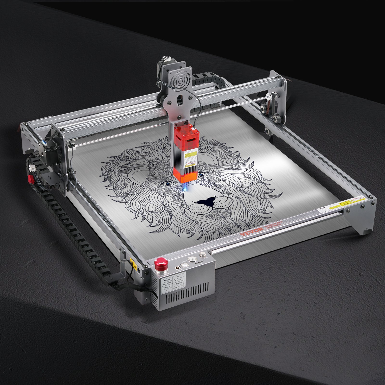 Machine à Graver Laser VEVOR 5 W Graveur Laser Grande 61x58x27 cm Surface Travail 41x40 cm Vitesse de Mouvement 10000 mm/min Point Comprimé Protection - 8