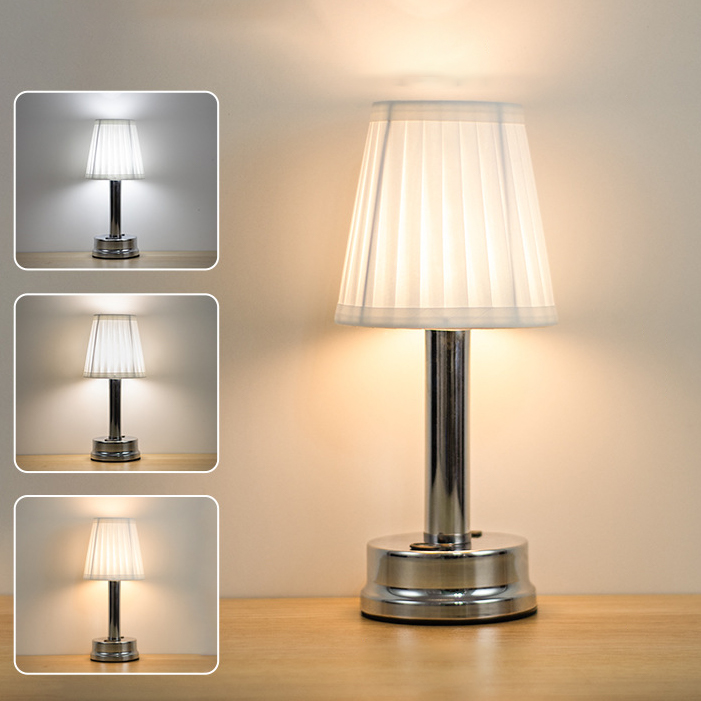 Lámpara de mesa inalámbrica, lámpara de noche led retro, lámpara de escritorio táctil recargable, luz de noche regulable, 3 temperaturas de color