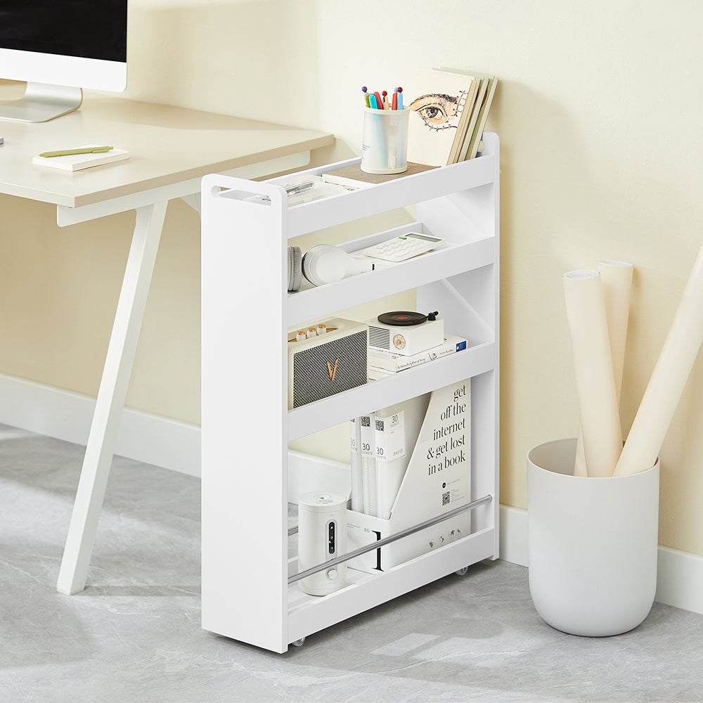 SoBuy Étagère de Niche à roulettes en Bois Chariot Placard Alcôve Chariot de Service - 4 Étages Marron-Blanc, NSR01-W - 8