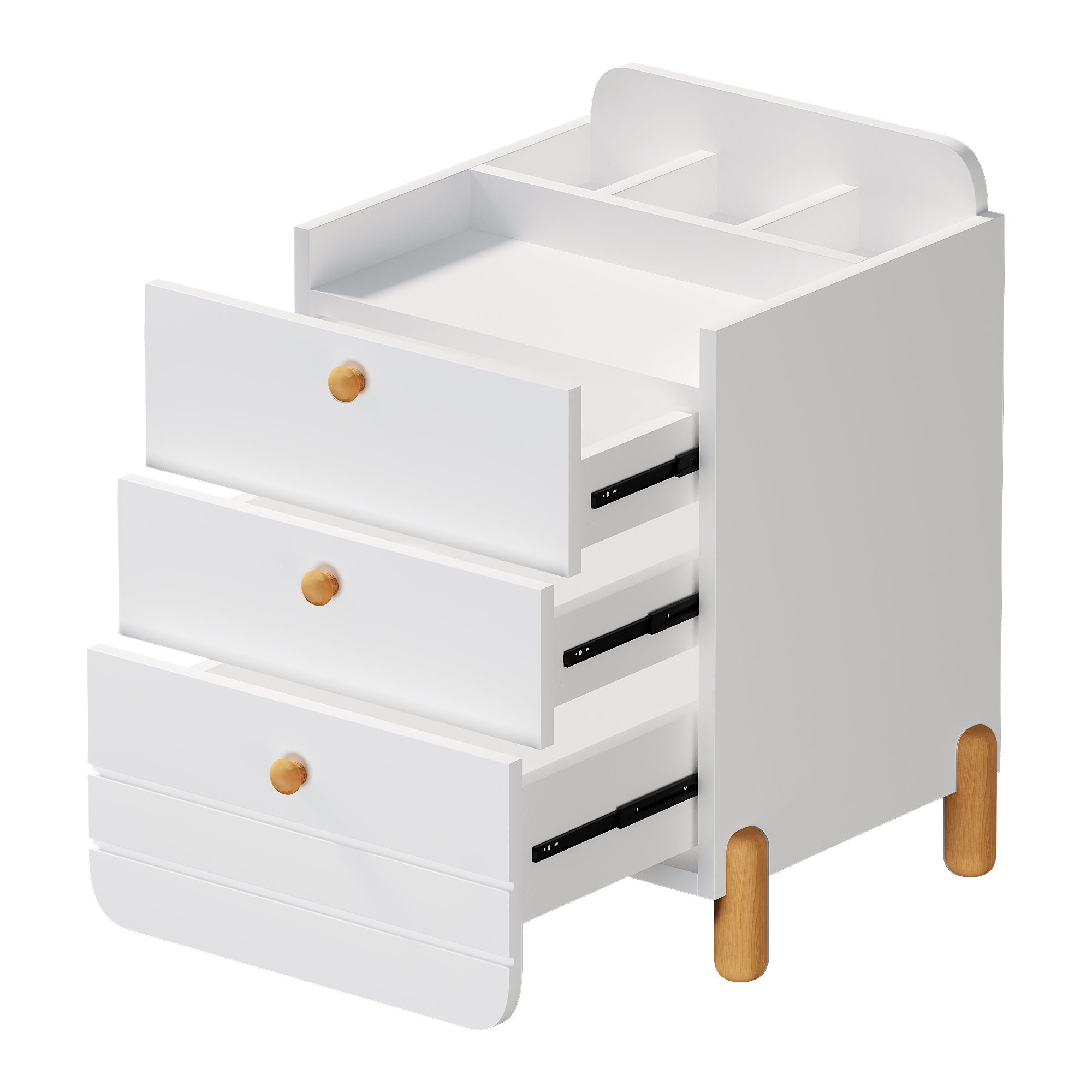 Mesita de noche de madera - con 3 cajones y estantes - Blanco - 6