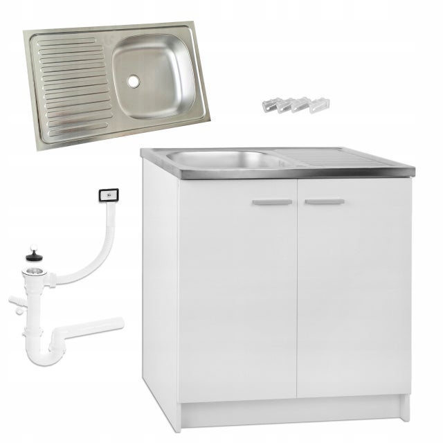 Zestaw Biała Szafka Kuchenna 80x50 Stojąca + Zlewozmywak+ Syfon + Mocowania
