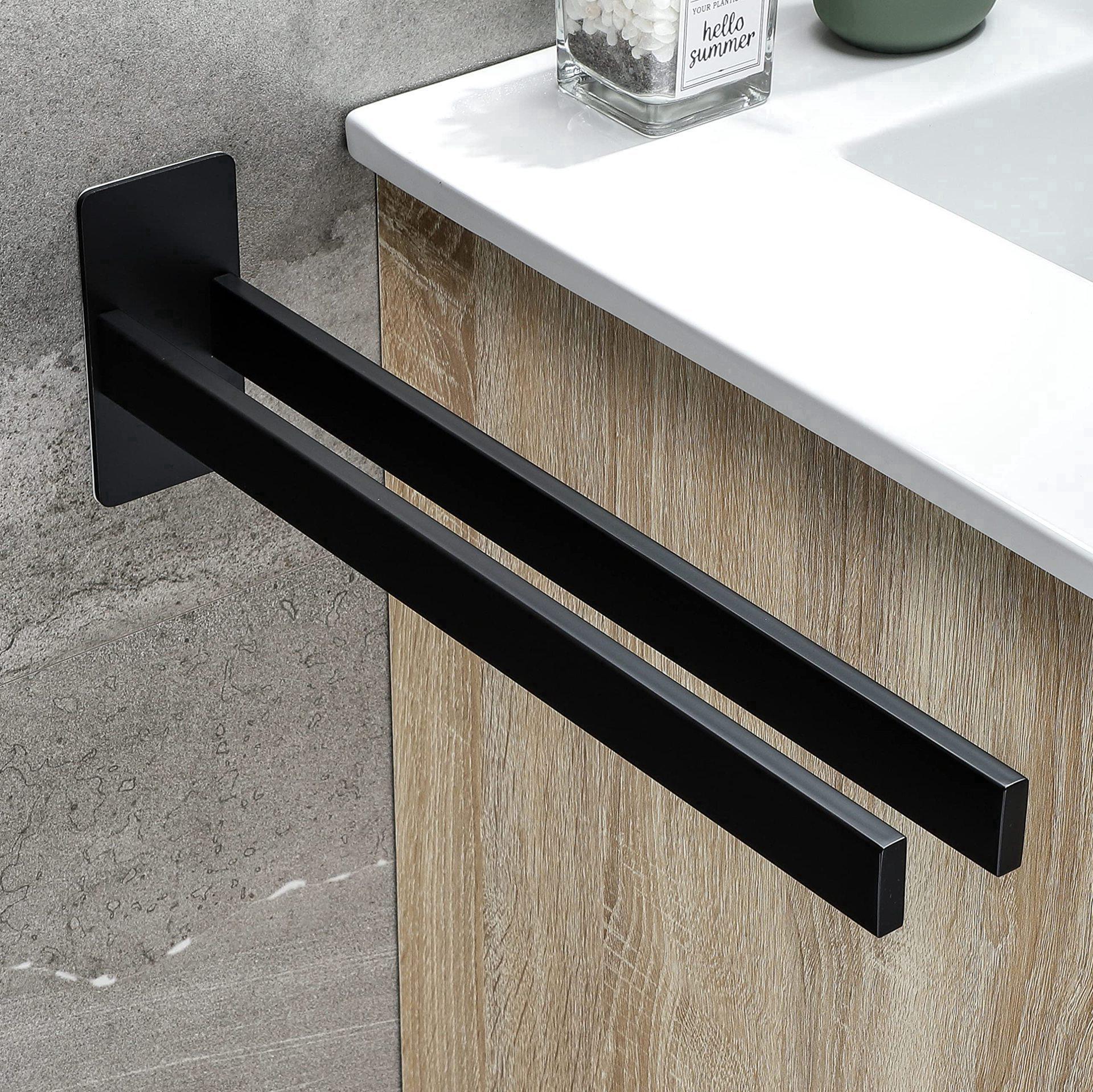 Portasciugamani doppio, portasciugamani a parete, acciaio inossidabile, per bagno e cucina, nero | Leroy Merlin