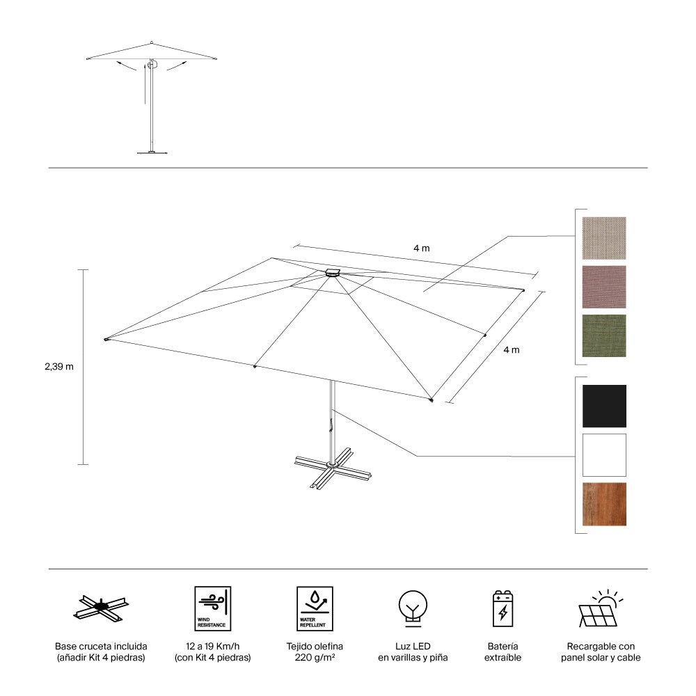 IASO Basics Sintra – Parasol carré 4x4, toile couleur terre cuite, structure blanche - 10