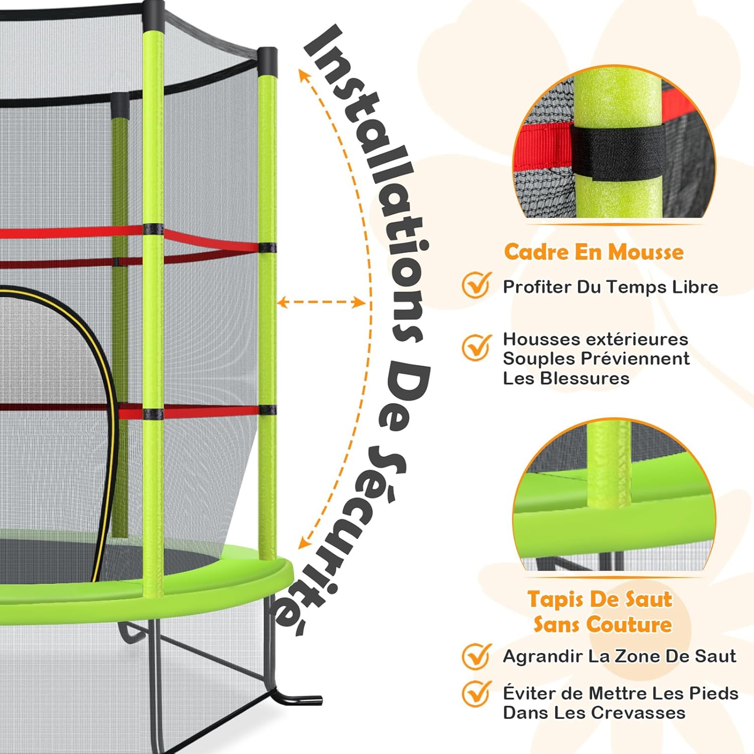Cama Elástica Infantil De 145 Cm Con Red De Seguridad Y Almohadilla Para Muelles – Para Niños De 3 A 6 Años, Interior Y Exterior, 135 Kg De Carga