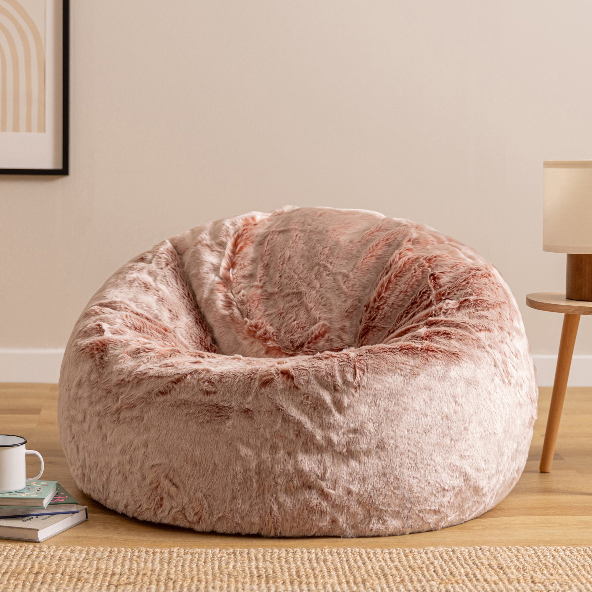 Pouf Icon fausse fourrure rose poudré, salon, chambre, 85x85cm, Made in Allemagne, Oeko-Tex® - 2