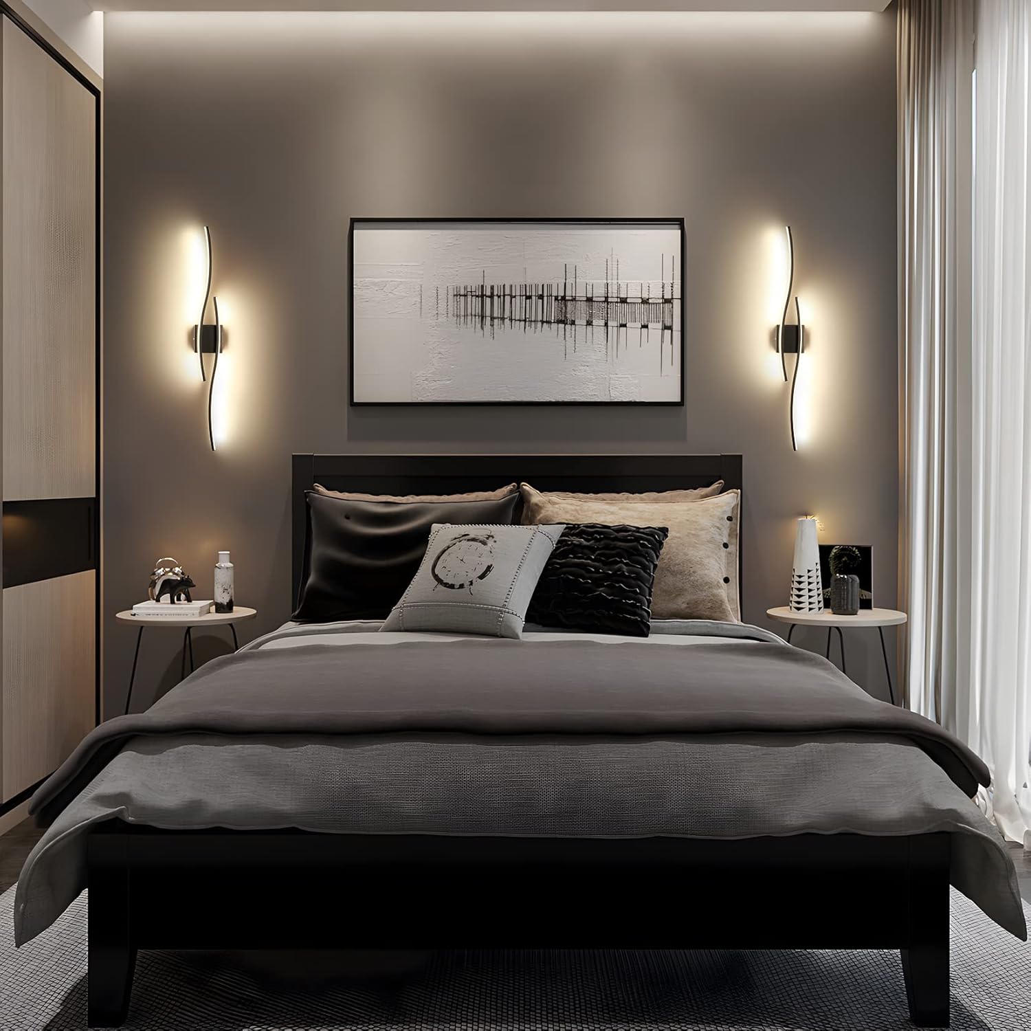 Aplique de pared de arco moderno, lámpara de pared LED, lámpara de noche, lámpara de techo, lámpara decorativa, 60 cm x 15 cm (luz cálida) - 8