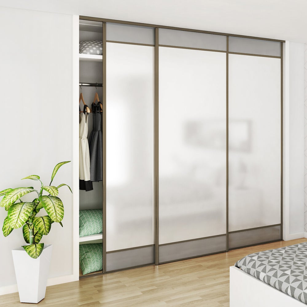 Kit SLID'UP 210 aluminium anodisé bronze pour 3 portes de placard coulissantes 16 mm - rail 2,7 m - 70 kg - 3