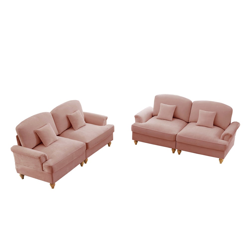 Elegante divano 2 posti a forma di L in chenille con braccioli a treppiede, gonna rimovibile, gambe affusolate e pouf, design versatile e confortevole - 4
