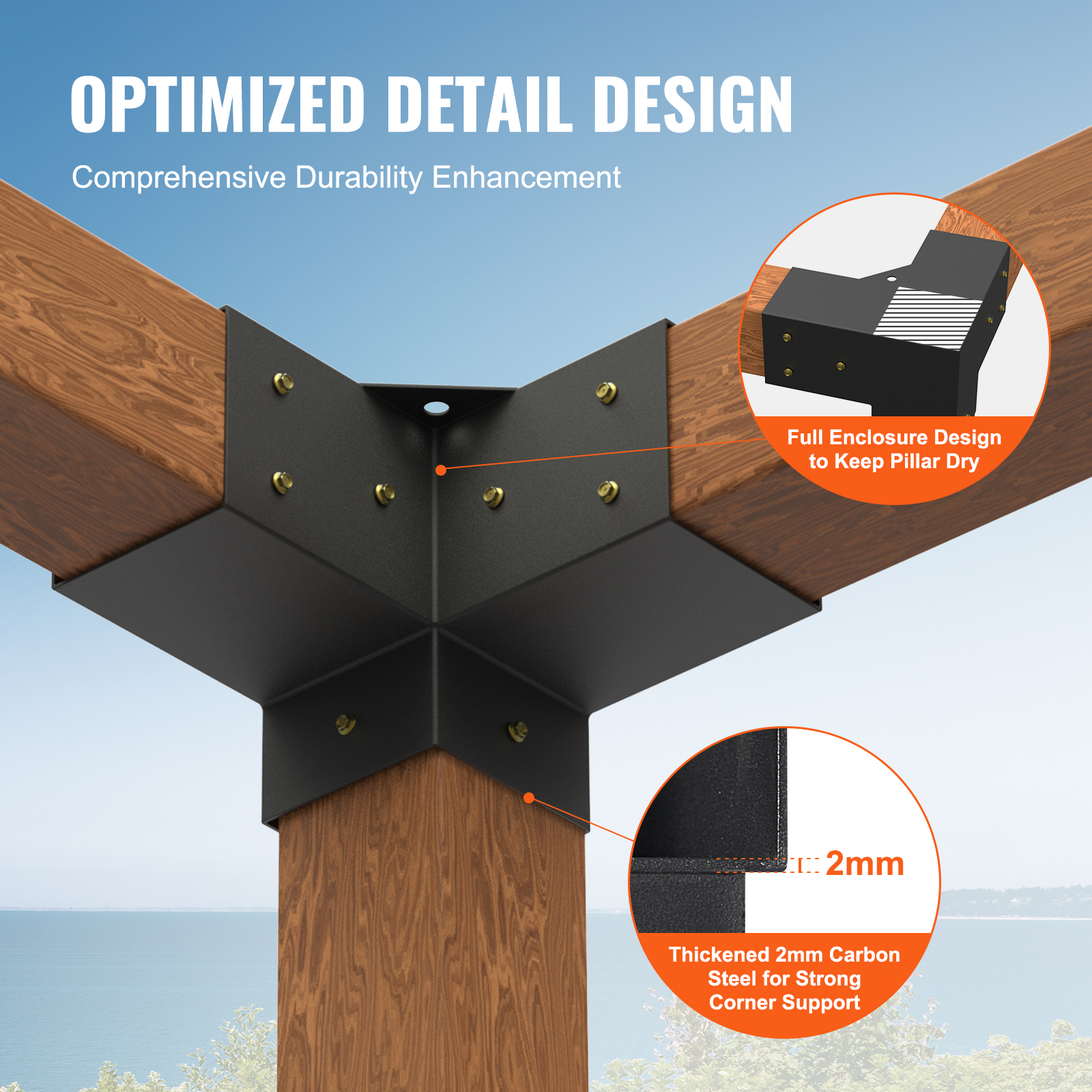 Kit Supports de Pergola VEVOR 4x4 po 10x10 cm Support de Poteau Bois de Menuiserie 4 Supports deAngle a 3 Voies Base de Poutres Quincaillerie Bricolag - 3