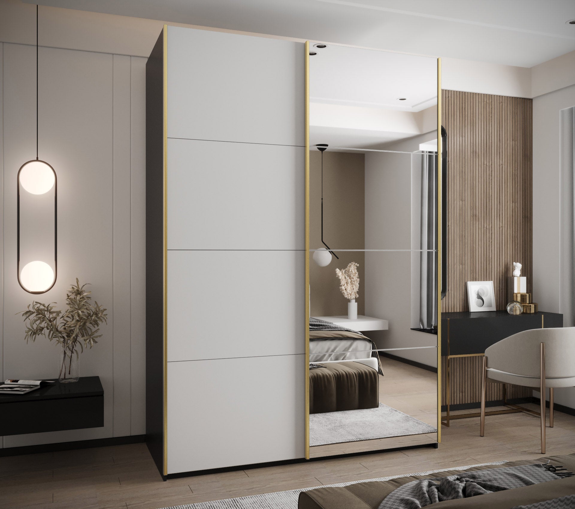Szafa przesuwna wysoka Lux 3 170 x 64 x 245,5 cm czarny + biały + u. złoty - Abiks Meble - 2