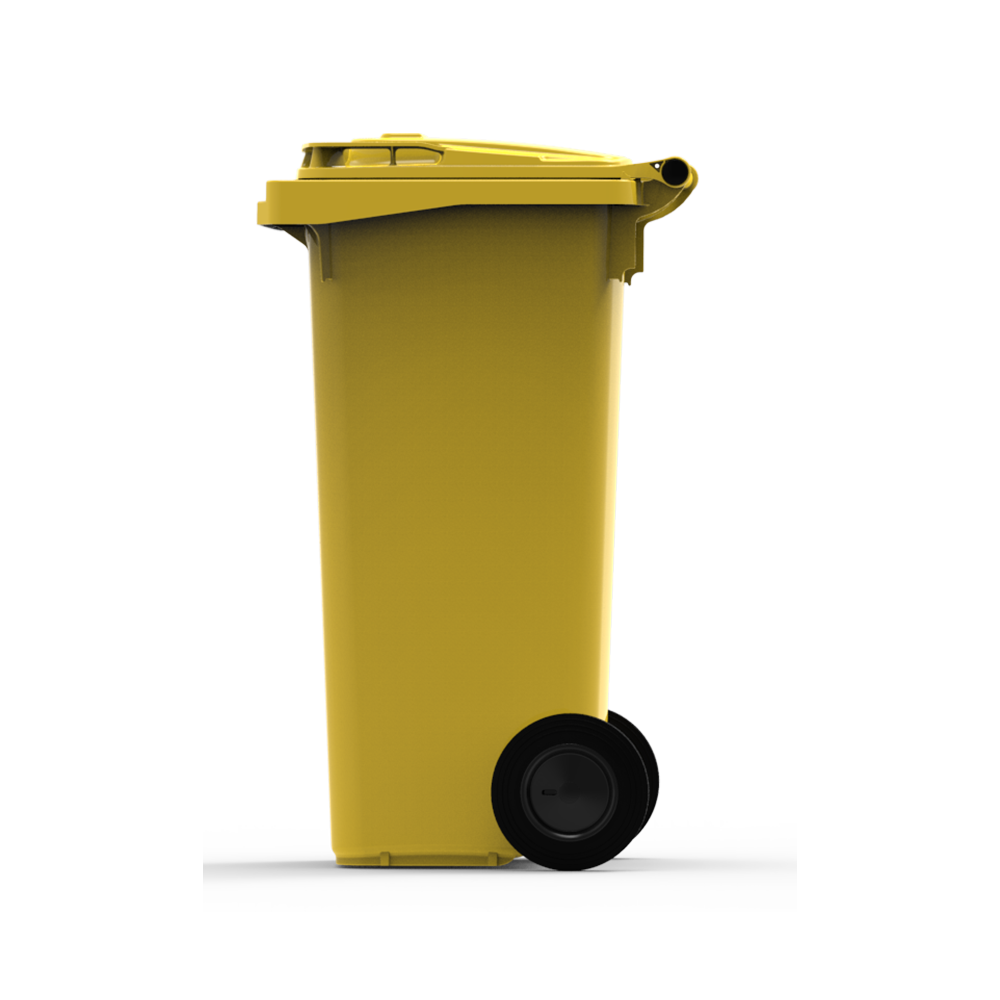 ESE France Conteneur Poubelle à déchets 2 roues - 120L - Robuste et Économique - 100% Recyclé - Jaune - Fabriqué en France - 4