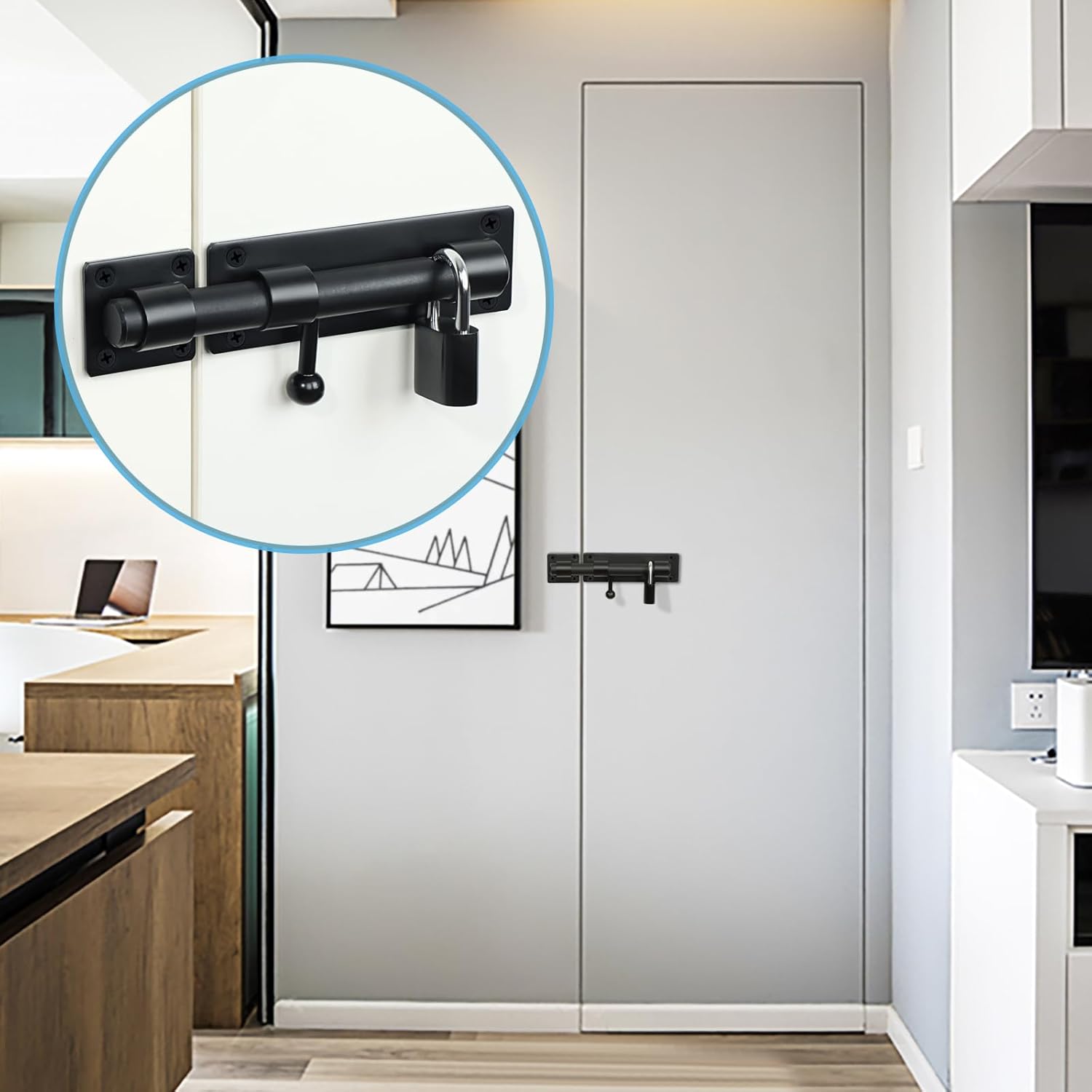 Chiavistello Per Porte Scorrevoli - Acciaio Inox, Nero - Foto 5