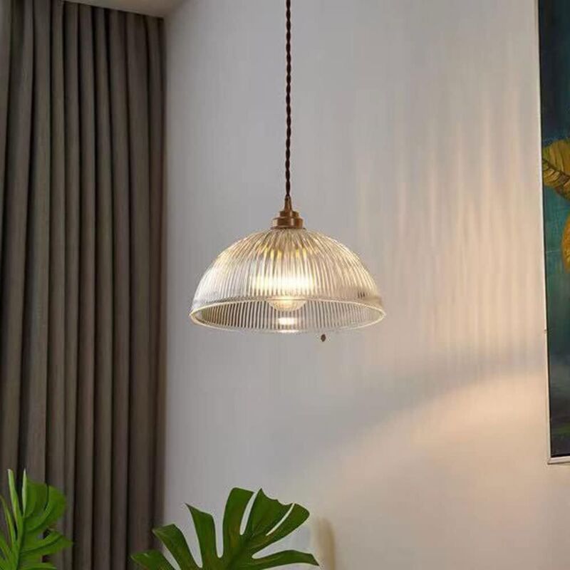 Candelabru creativ din sticlă în formă de bol, abajur suspendat din sticlă cu dungi creative, lumini de tavan cu sursă de lumină E27