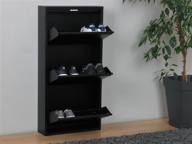 Pisa Armoire à chaussures à 3 rabats/portes en métal noir. Livré entièrement monté. - 3