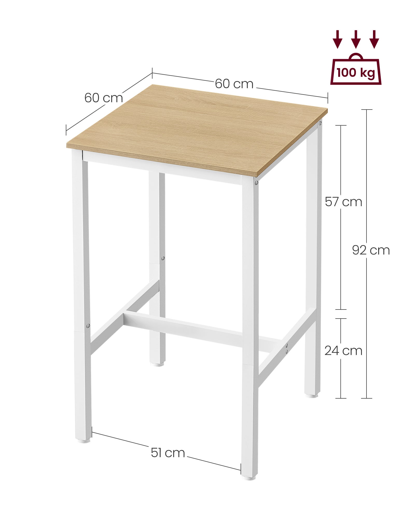 Mesa De Bar Cuadrada 70x70 Cm - Base Central De Metal Y Tablero Laminado, Para Interior O Exterior Cubierto