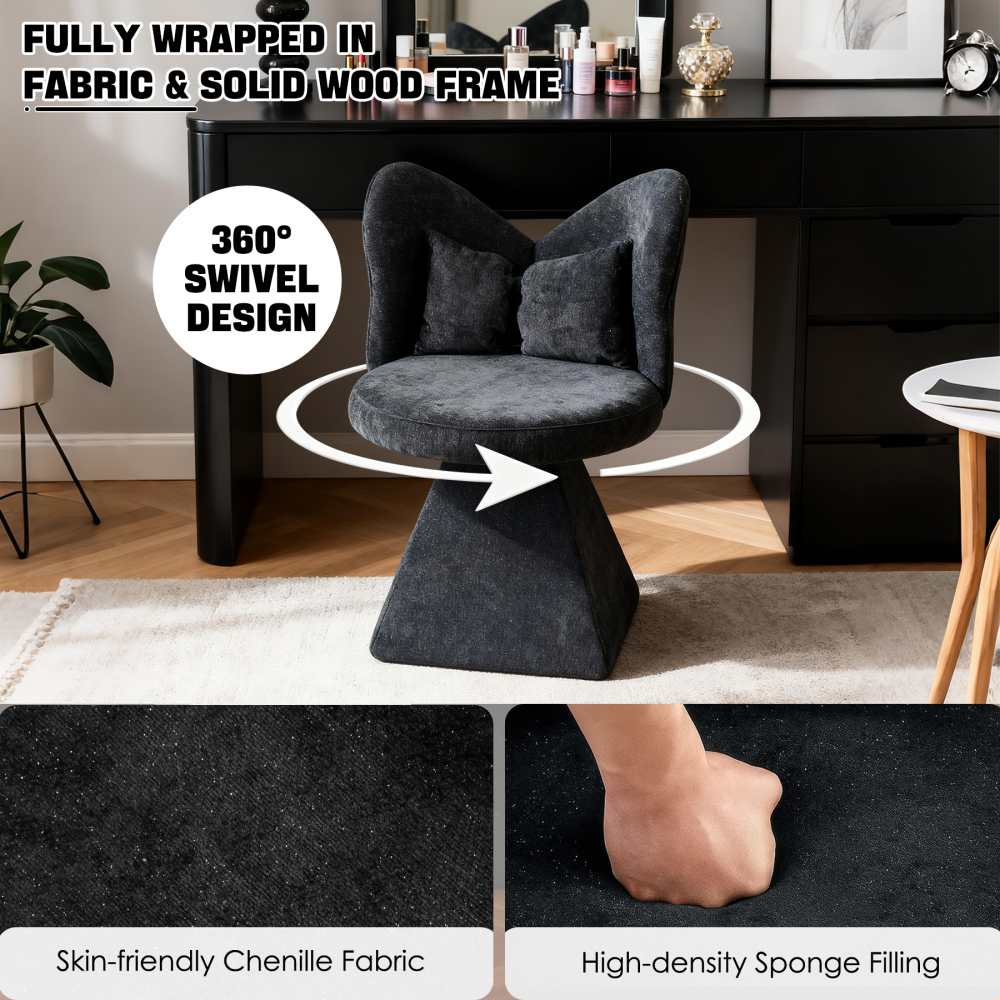 Sedia girevole senza braccioli, versatile, per casa, ufficio, soggiorno, trucco e studio, design ergonomico per comfort e stile, ideale per piccoli spazi