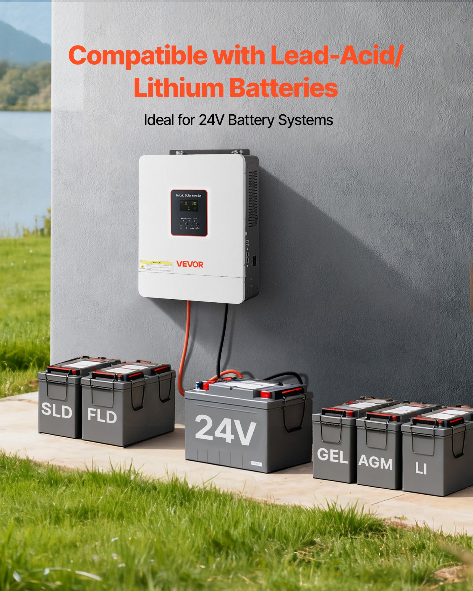 Onduleur Hybride VEVOR 4000 W Onduleur Solaire Hybride 24 V CC à 230 V CA Compatible Batterie Plomb-acide Lithium pour Systèmes Hors Réseau - 5